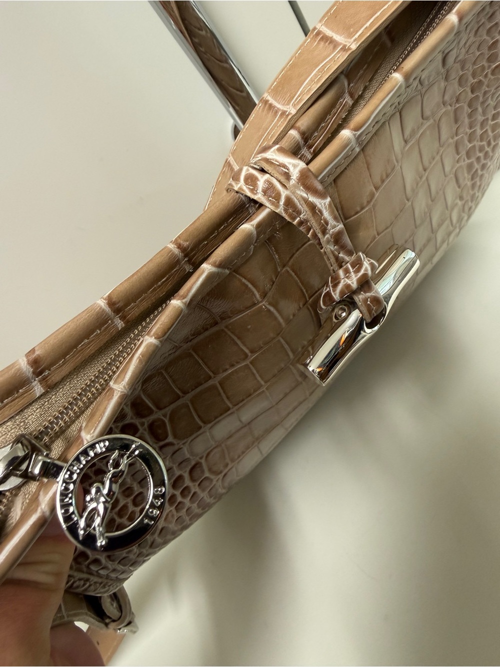 Longchamp Taupe Crocodile Embossed Leather Crossbody / Shoulder Bag - Picture 8 of 13